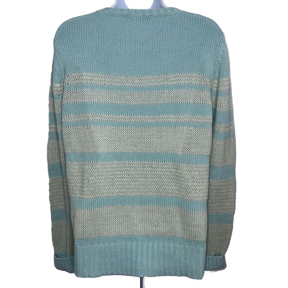 Loro Piana Cashmere Linen Silk Knit Sweater Seafoam Stripe Women Size EUR 46 - Picture 4 of 12